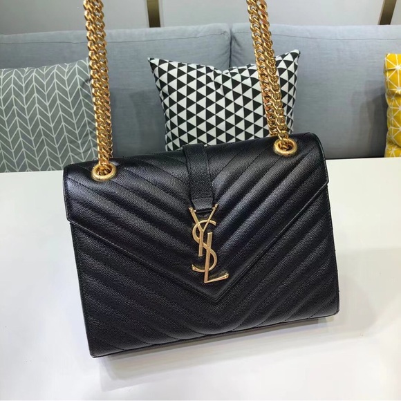 Yves Saint Laurent Black Quilted Shoulder Bag with Gold Chain - Picture 1 of 8